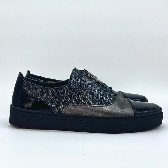 THE FLEXX Shoes - The Flexx Metallic Zip Front Slip-On Sneakers Black Gray Size 8.5